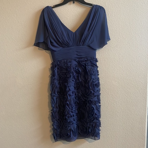 🩷JS Collections, blueish periwinkle flutter sleeves embellished ribbon dress 0 - Picture 1 of 11